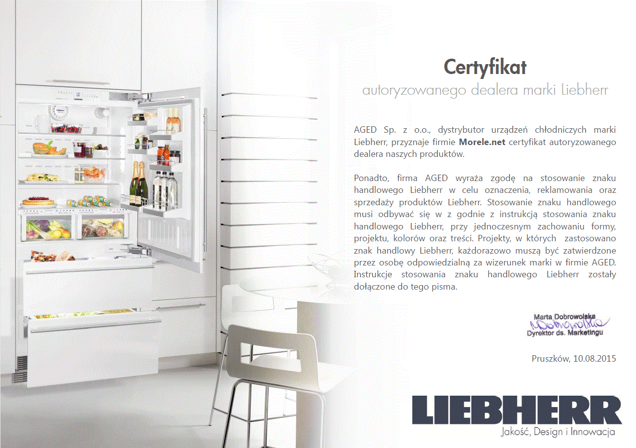 Certyfikat autoryzowanego dealera marki Liebherr