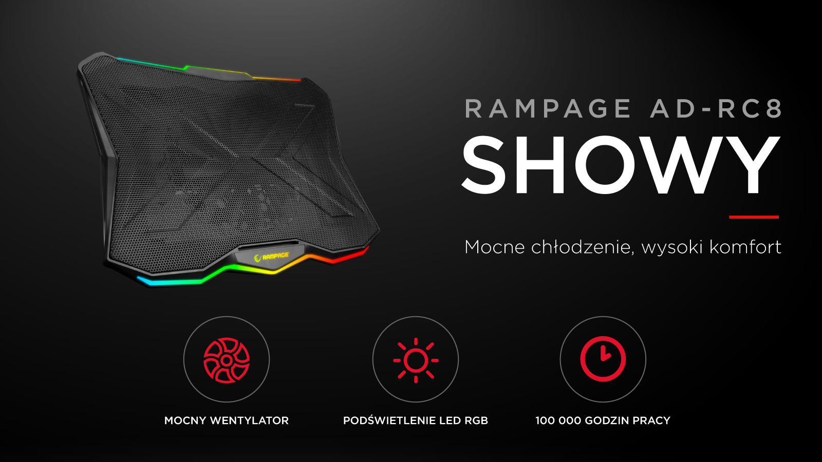 Rampage Showy – Podstawka chłodząca pod laptop 15-17