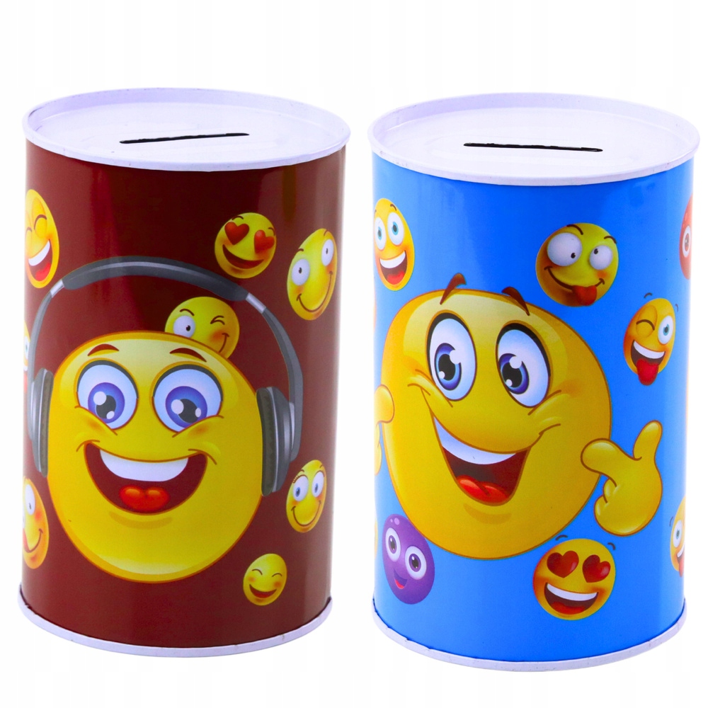 Skarbonka Metalowa Emotki Niebieska Brązowa 13 x 8cm – Idealny sposób na naukę oszczędzania