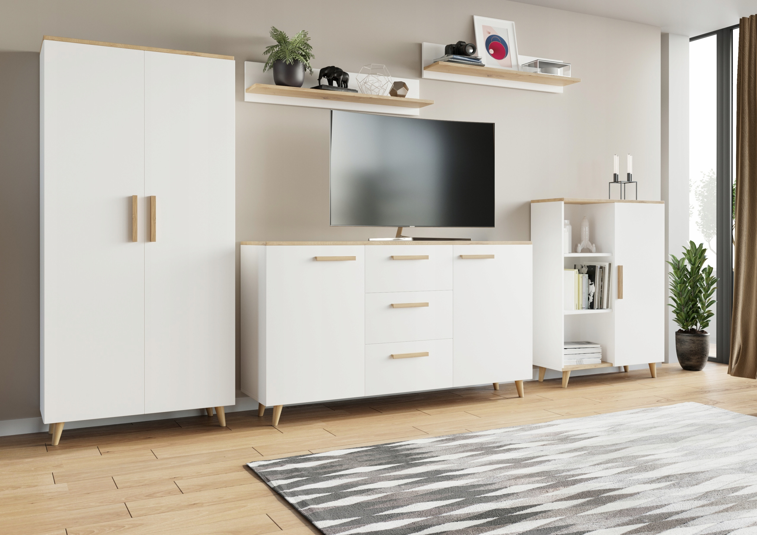 Meblościanka Lund dąb artisan/biały – Styl skandynawski w Twoim salonie