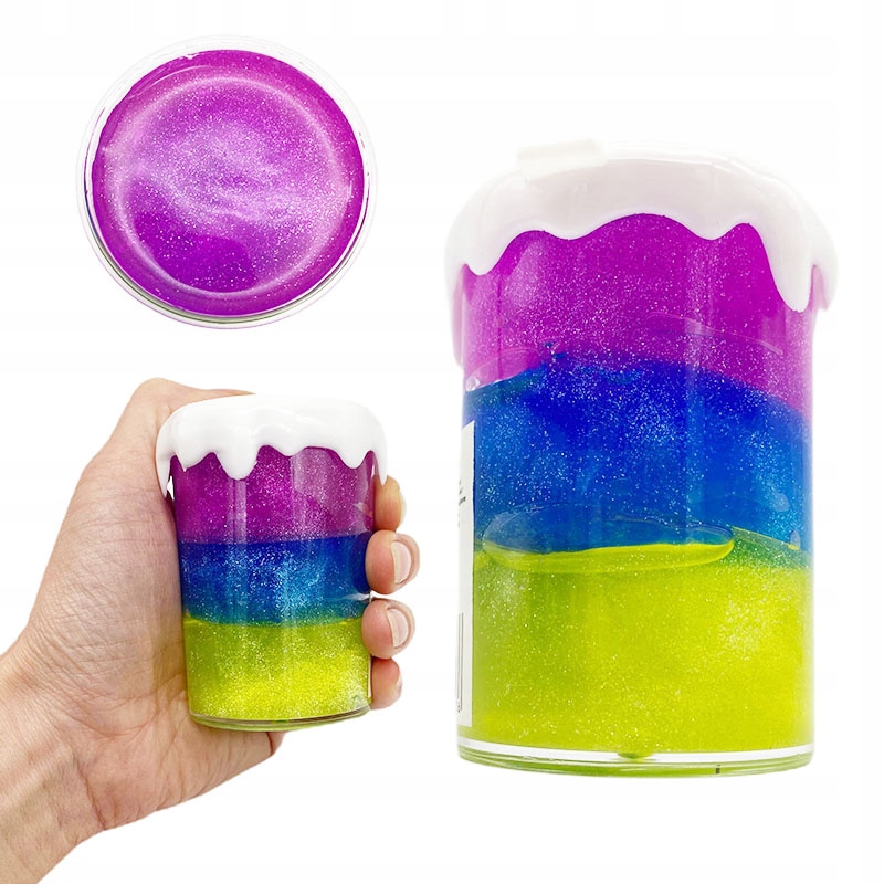 Masa putty brokatowa Slime 3 kolorowa w kubeczku Crystal Mud – Kreatywna zabawa dla dzieci
