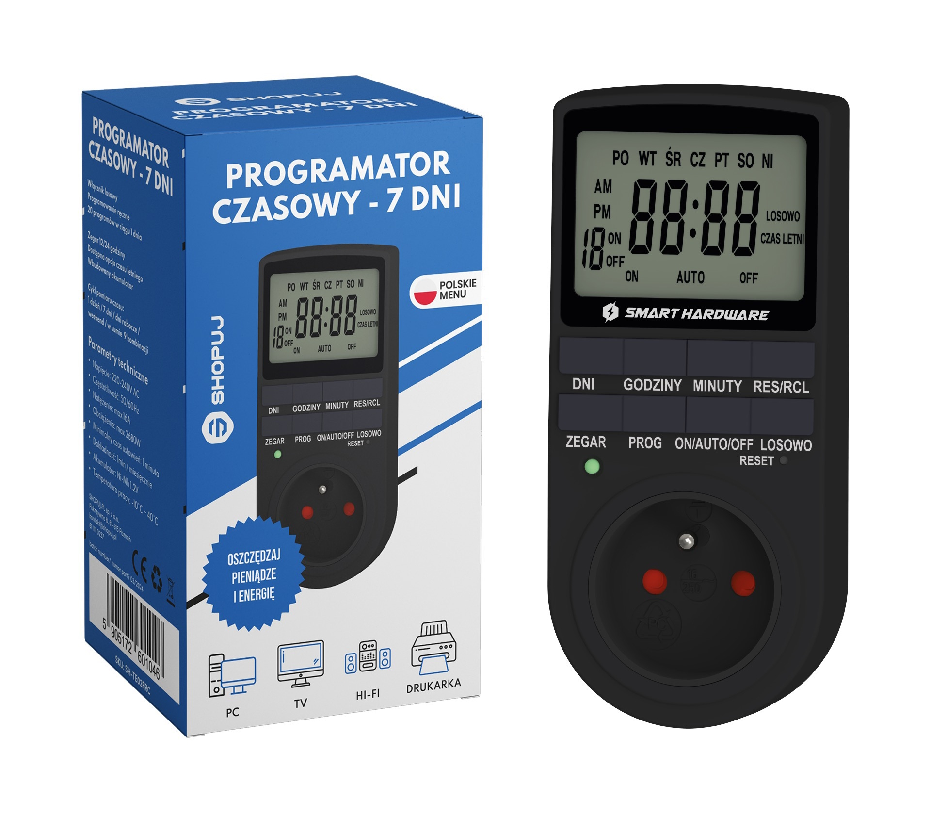 Programator czasowy włącznik/wyłącznik LCD czarny – Oszczędzaj energię w swoim domu