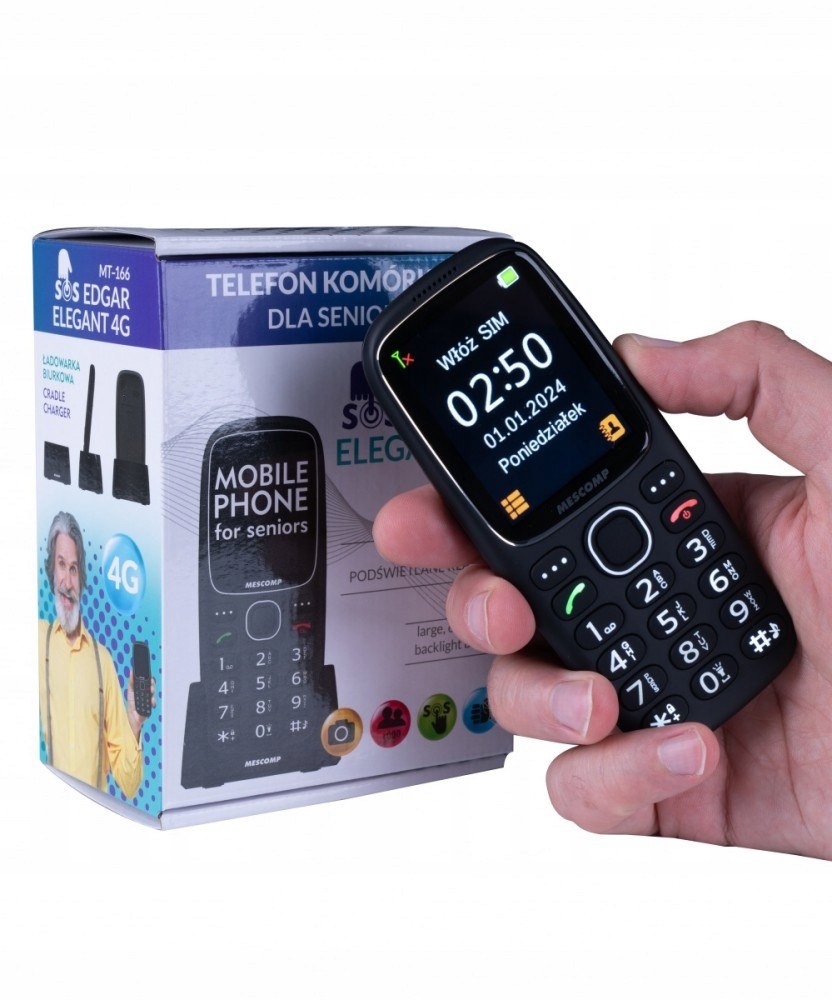 Telefon komórkowy dla seniorów Mescomp MT-166 Edgar Elegant 4GB – Nowoczesność i prostota w jednym