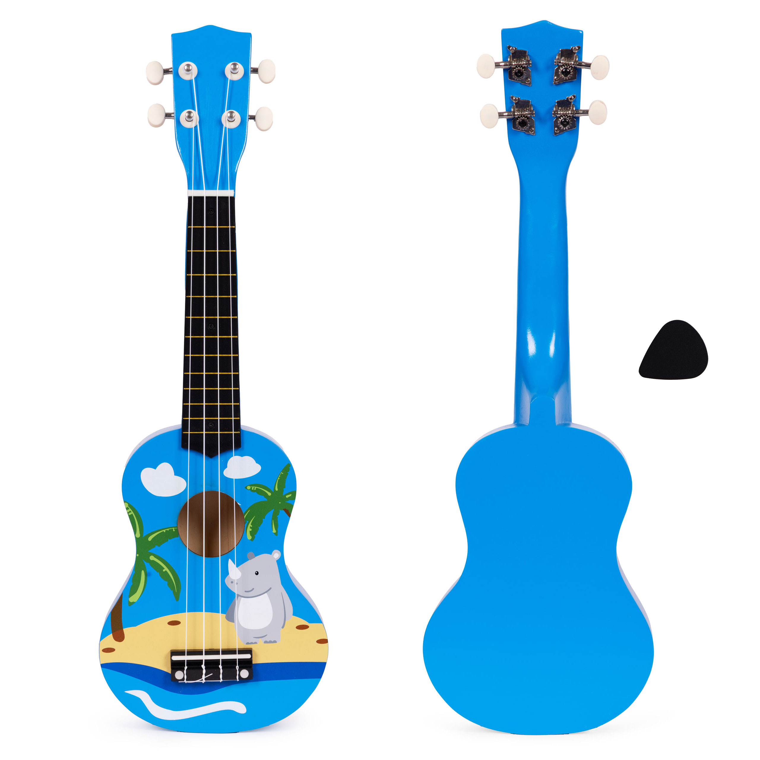 Gitara ukulele dla dzieci drewniana 4 struny nylonowe kostka do gry ECOTOYS* – Muzyczna przygoda dla najmłodszych