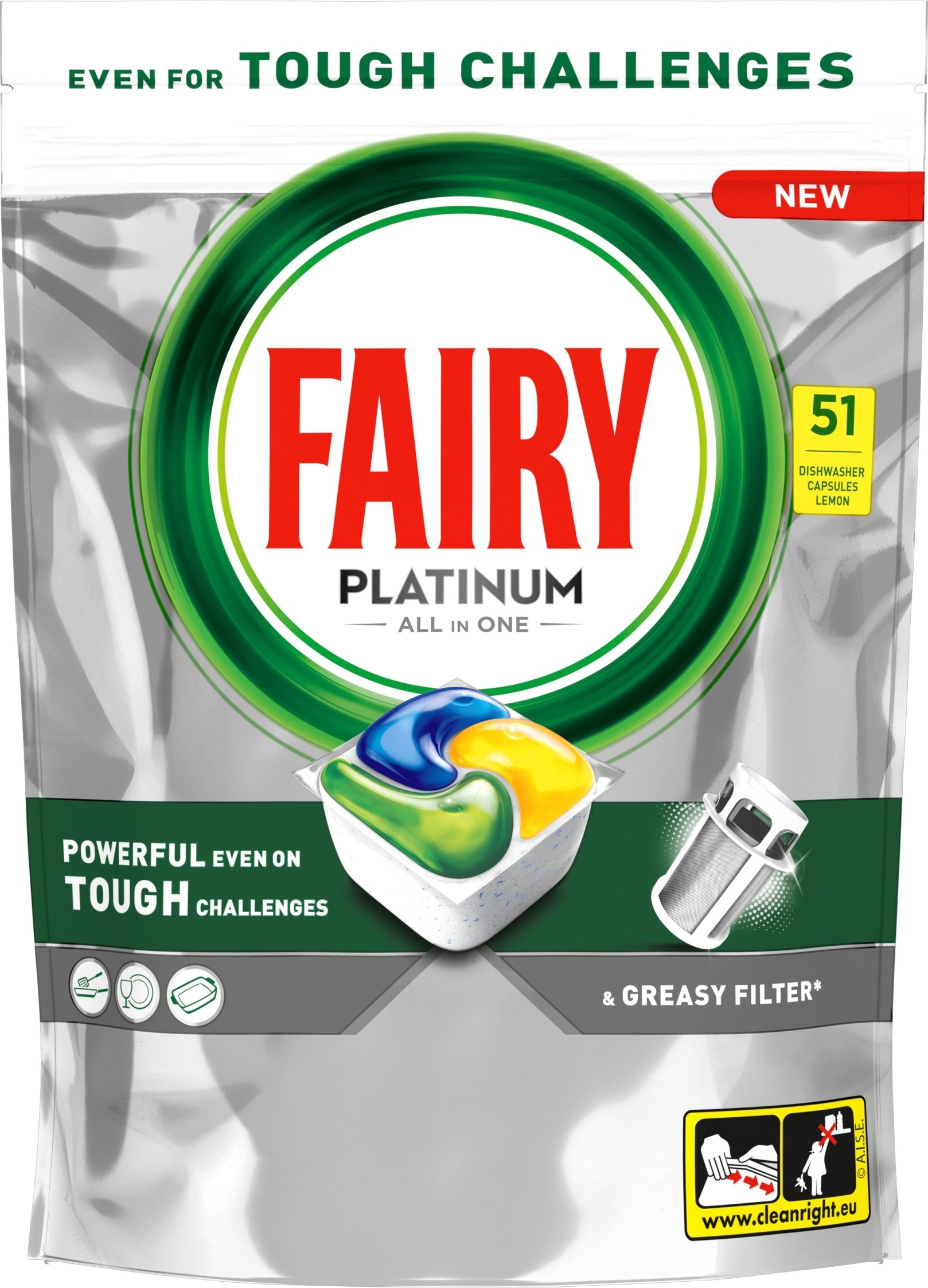 Fairy Platinum All in One Lemon – Kapsułki do zmywarki – 51 sztuk