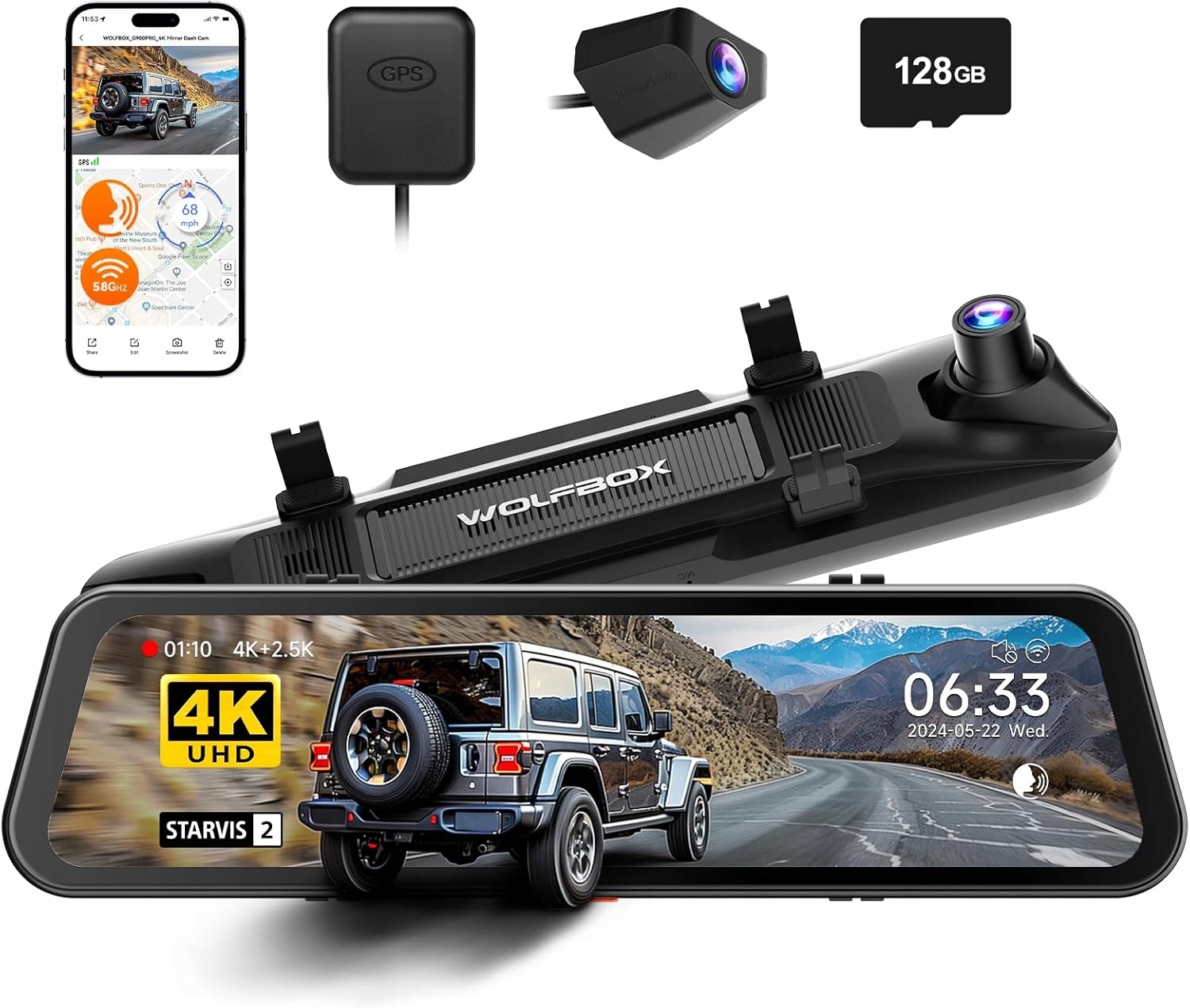 WOLFBOX G900 PRO – Lustrzana kamera samochodowa z zaawansowanymi funkcjami