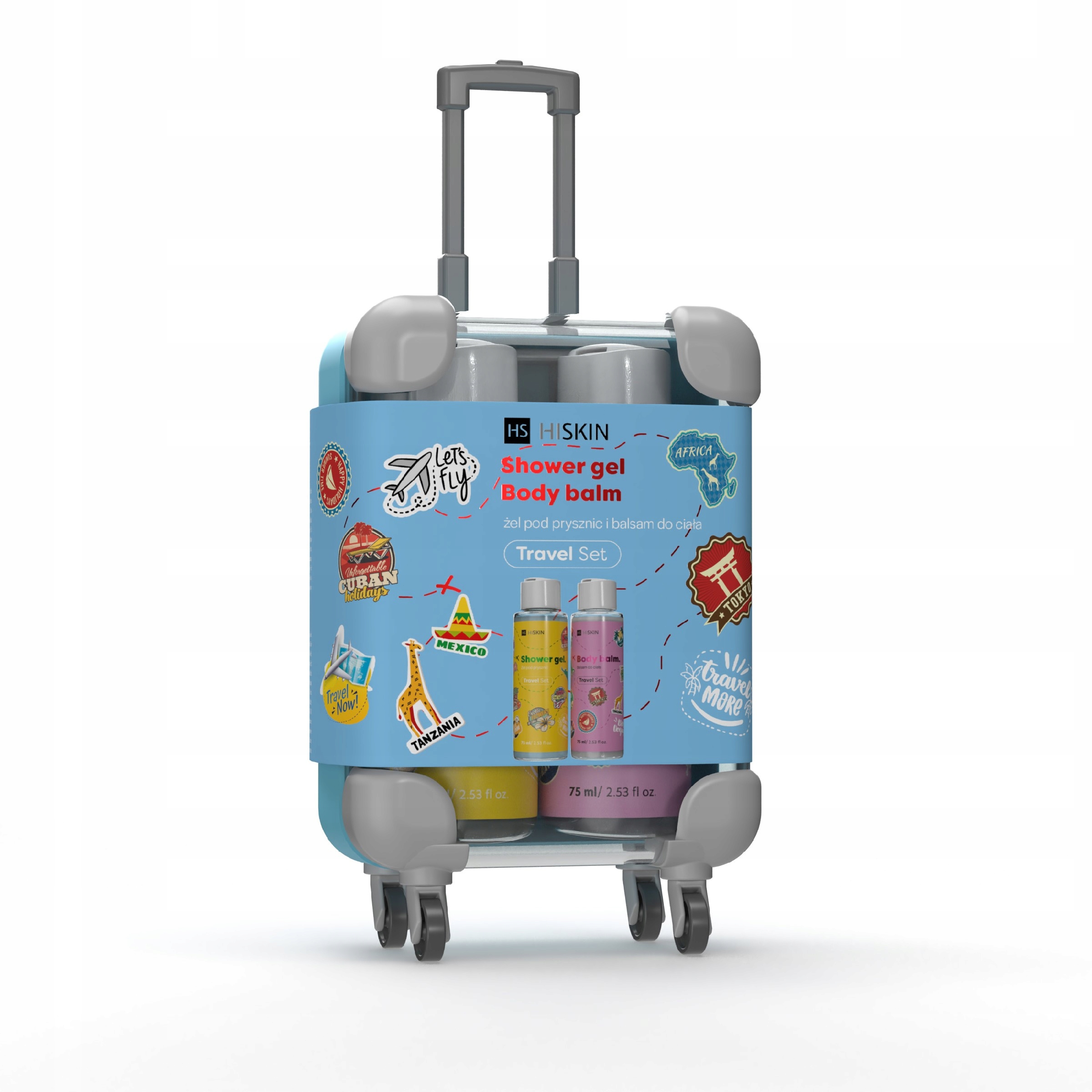 Hiskin Travel Size Zestaw w walizce – Żel pod prysznic i balsam do ciała 2x75 ml