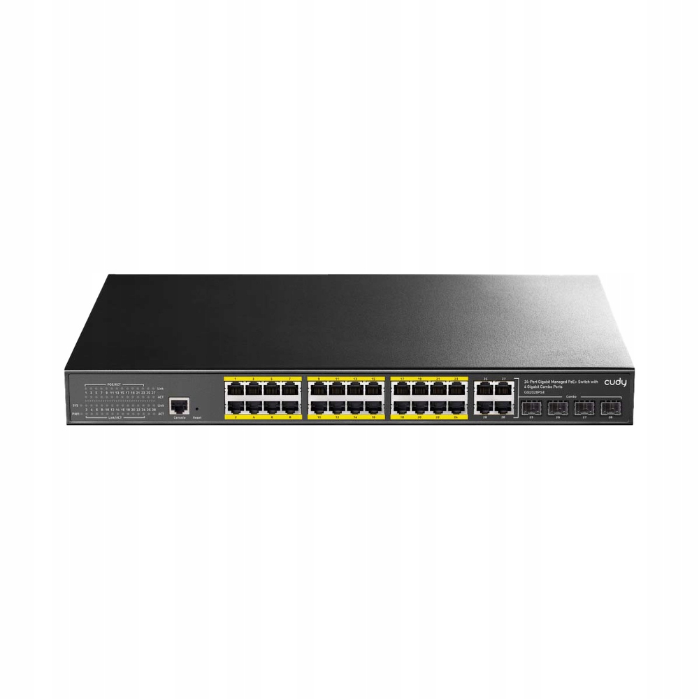 24 porty Gigabit Ethernet z obsługą PoE+