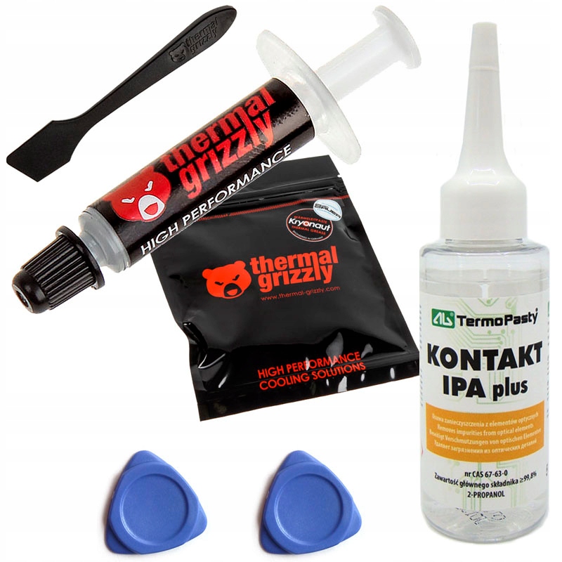 Mikrusy Pasta Thermal Grizzly Aeronaut + Alkohol IPA + Otwieraki – Kompletny zestaw do wymiany pasty termoprzewodzącej