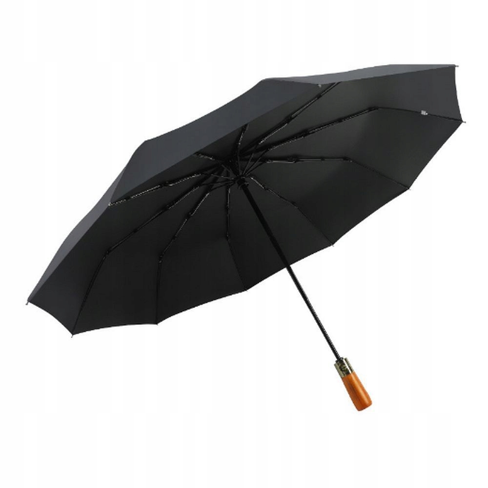 Automatyczny składany parasol z drewnianą rączką 10-ramienny XXL 115 cm – Elegancja i funkcjonalność w deszczowe dni