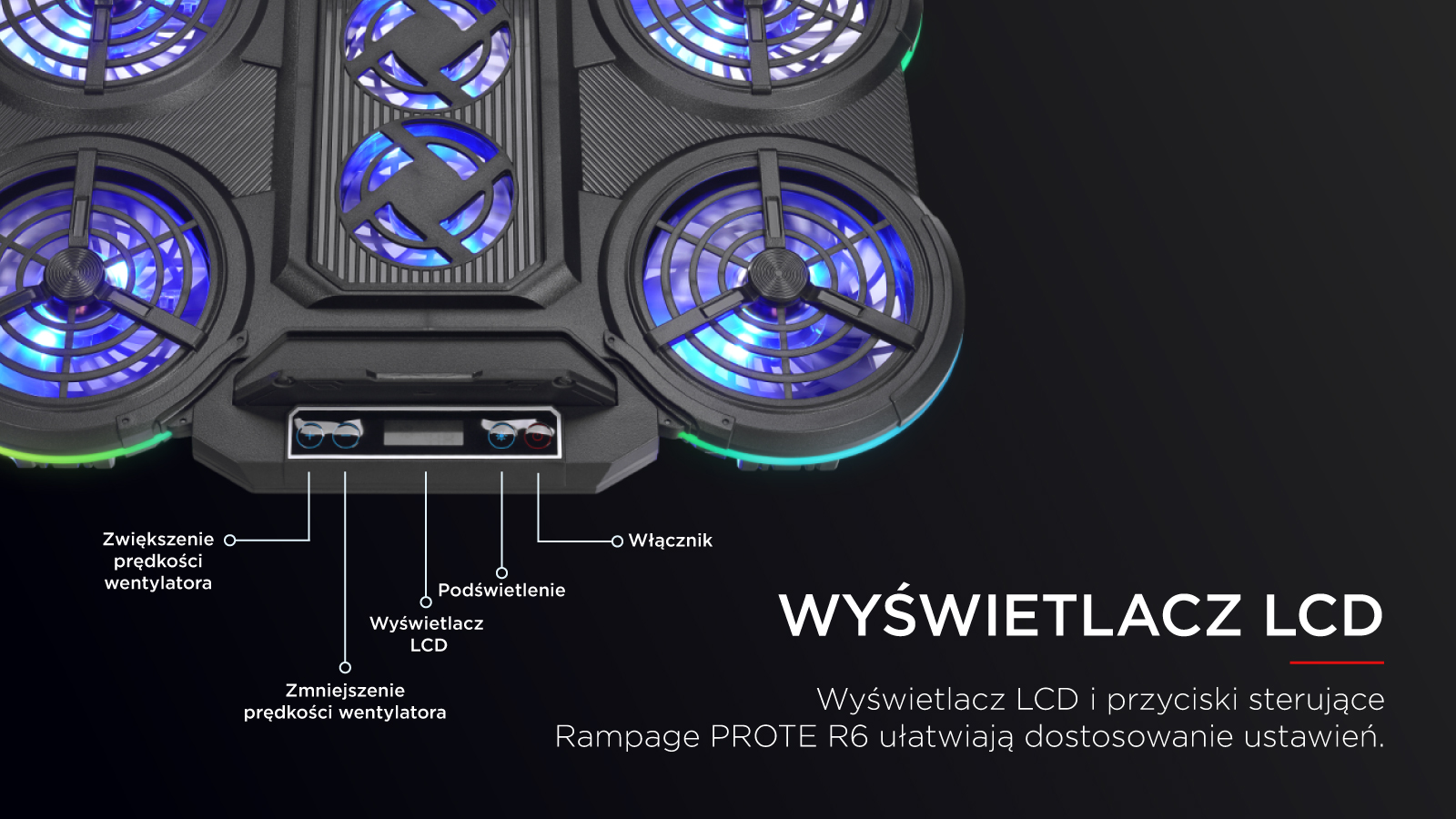 Dobra Podstawka chłodząca pod laptop 6 wentylatorów Rampage PROTE R6