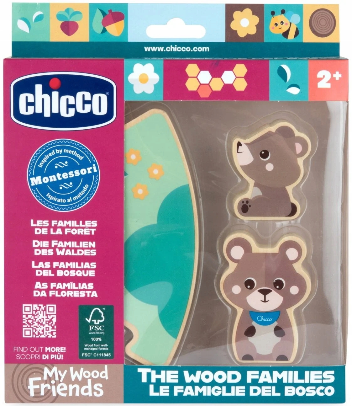 Zabawka CHICCO My Wood Friends Drewniana rodzinka 2 Niedźwiadki Zestaw Tata – Kreatywna zabawa dla najmłodszych