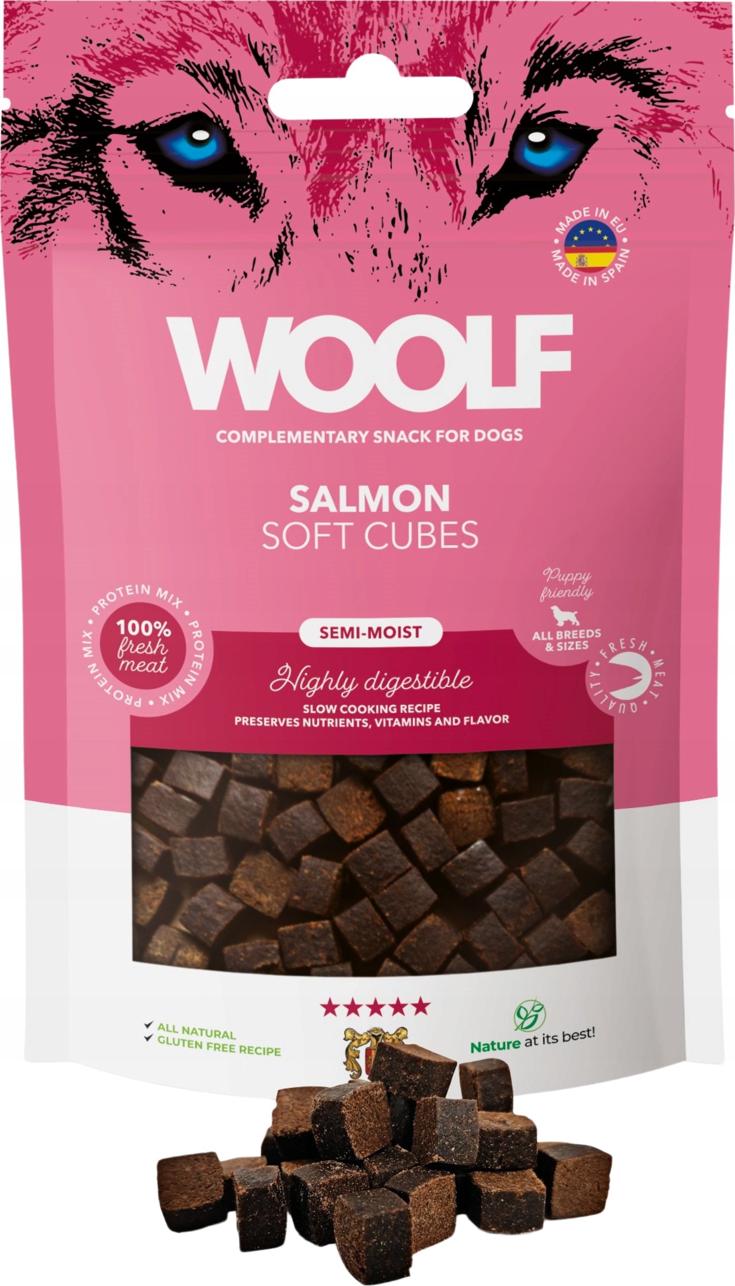 WOOLF Przysmak dla psa Woolf Soft Cubes Salmon Monoprotein 100g – Smakowite kosteczki z łososia