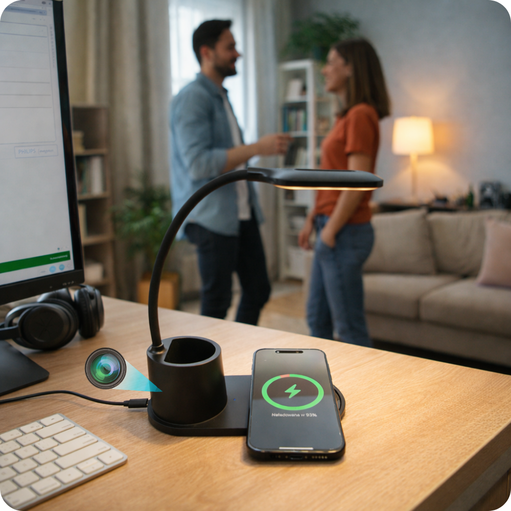 Mini Kamera WiFi Szpiegowska Ukryta w Lampce – Dyskretne Monitorowanie Twojego Biura i Mieszkania