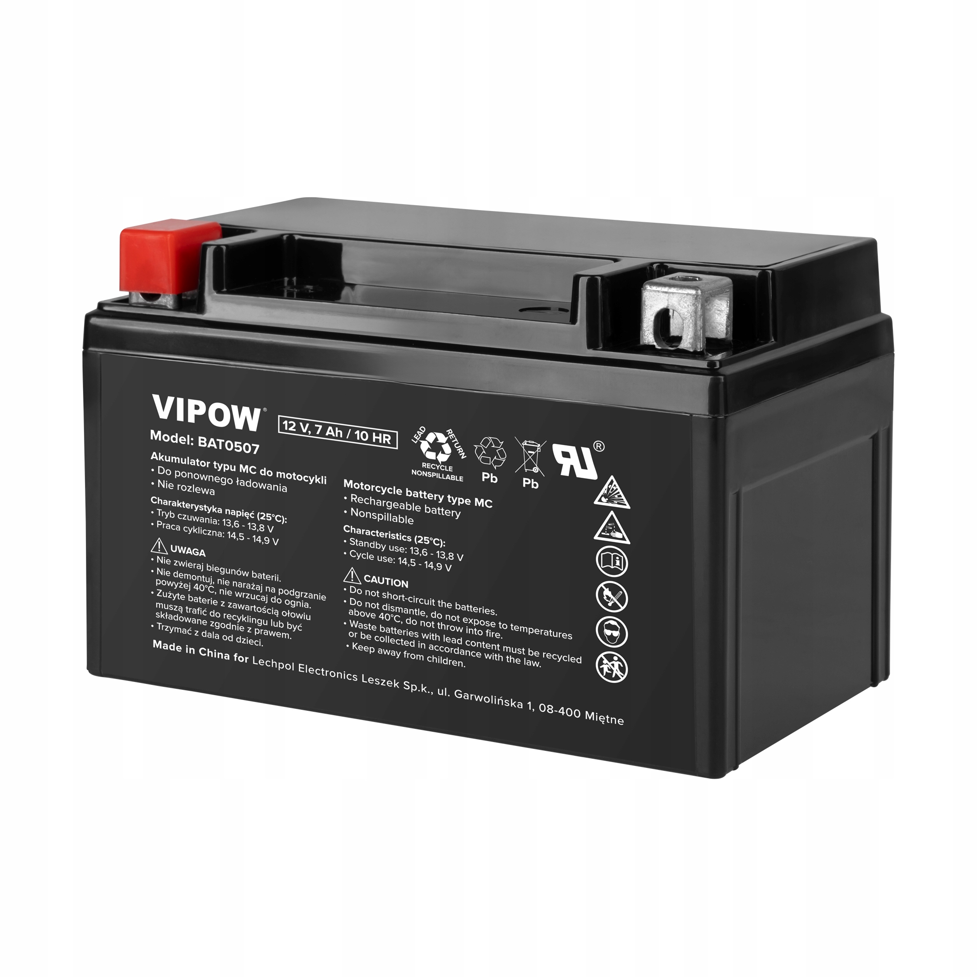 Akumulator VIPOW typu MC do motocykli 12V 7Ah – Niezawodna energia na drodze