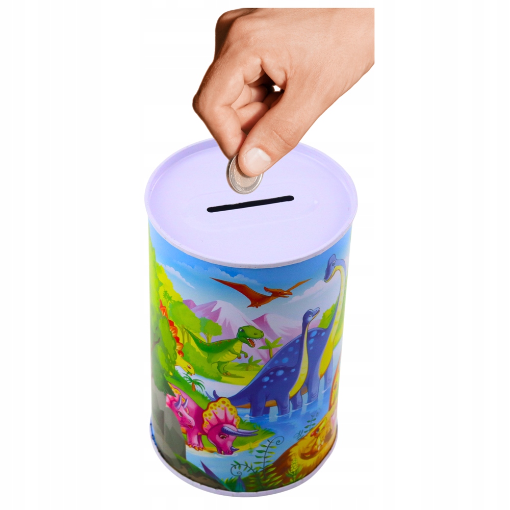Skarbonka Z Dinozaurami Metalowa Kolorowa 13 x 8 cm – Idealny sposób na naukę oszczędzania