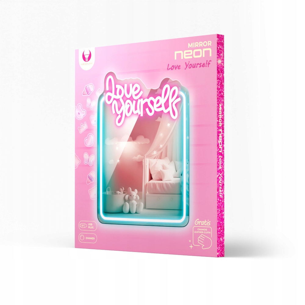 Neon MIRROR LED LOVE YOURSELF błękit róż – Nowoczesne lustro z podświetleniem