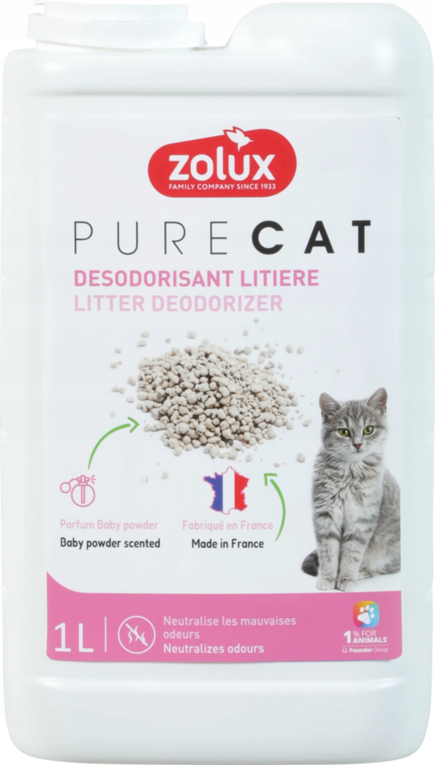ZOLUX Dezodorant do żwirku PURECAT o zapachu talku 1 L – Skuteczna ochrona przed nieprzyjemnymi zapachami