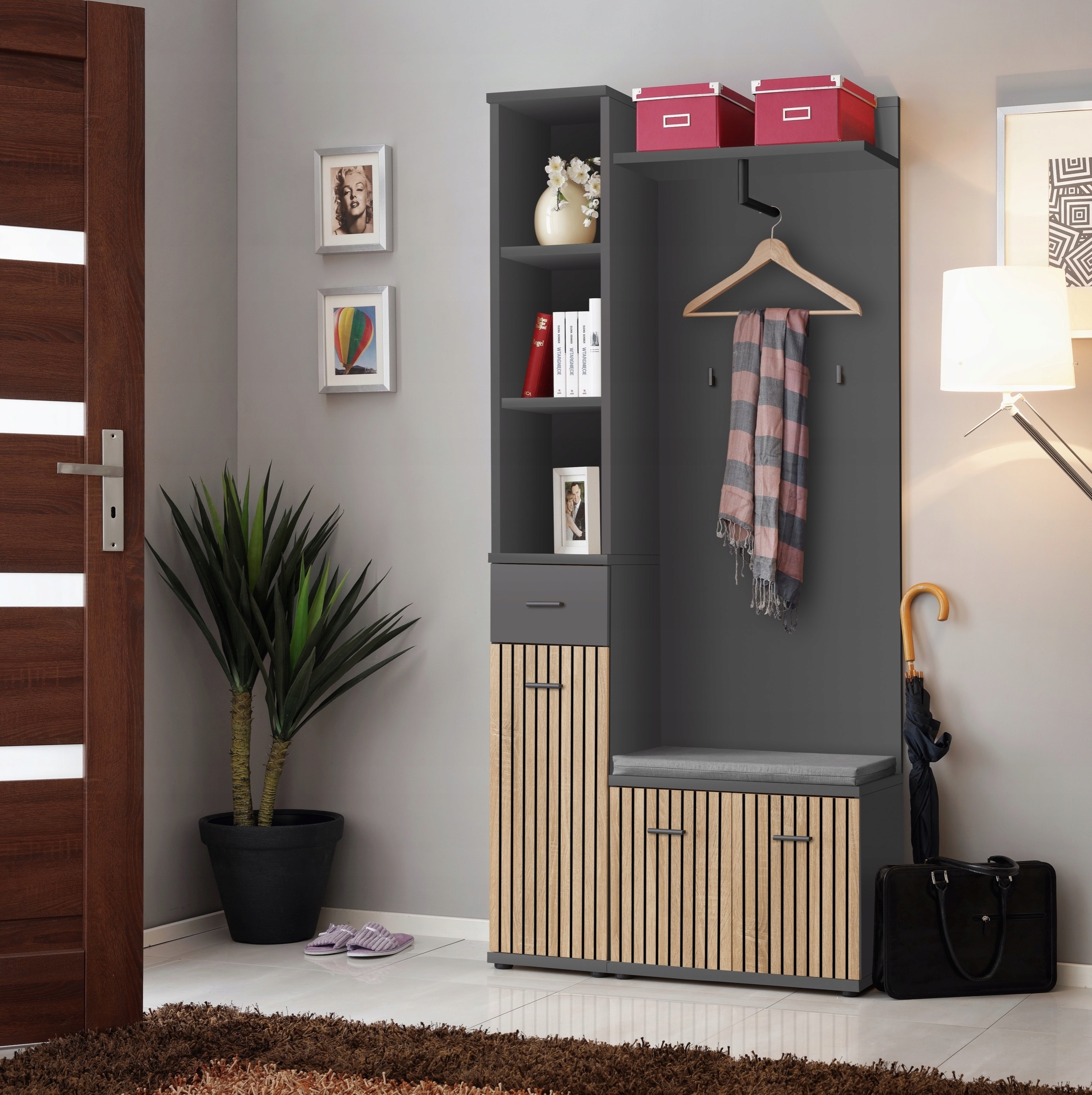 Garderoba do przedpokoju MARCO I antracyt/dąb artisan – Styl i funkcjonalność w Twoim wnętrzu