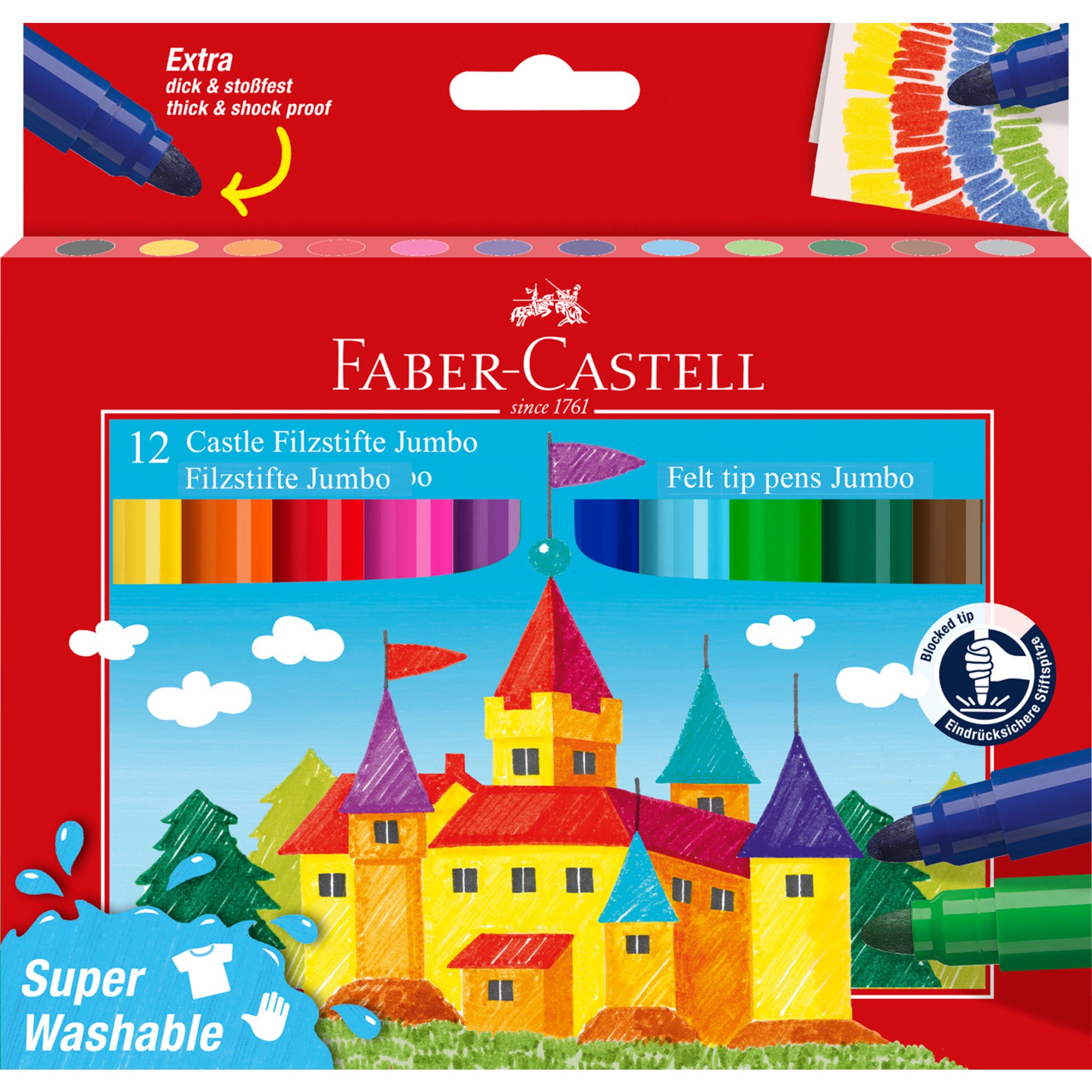 Flamastry Jumbo Zamek 12 kolorów FABER CASTELL – Kolorowe narzędzia do twórczości