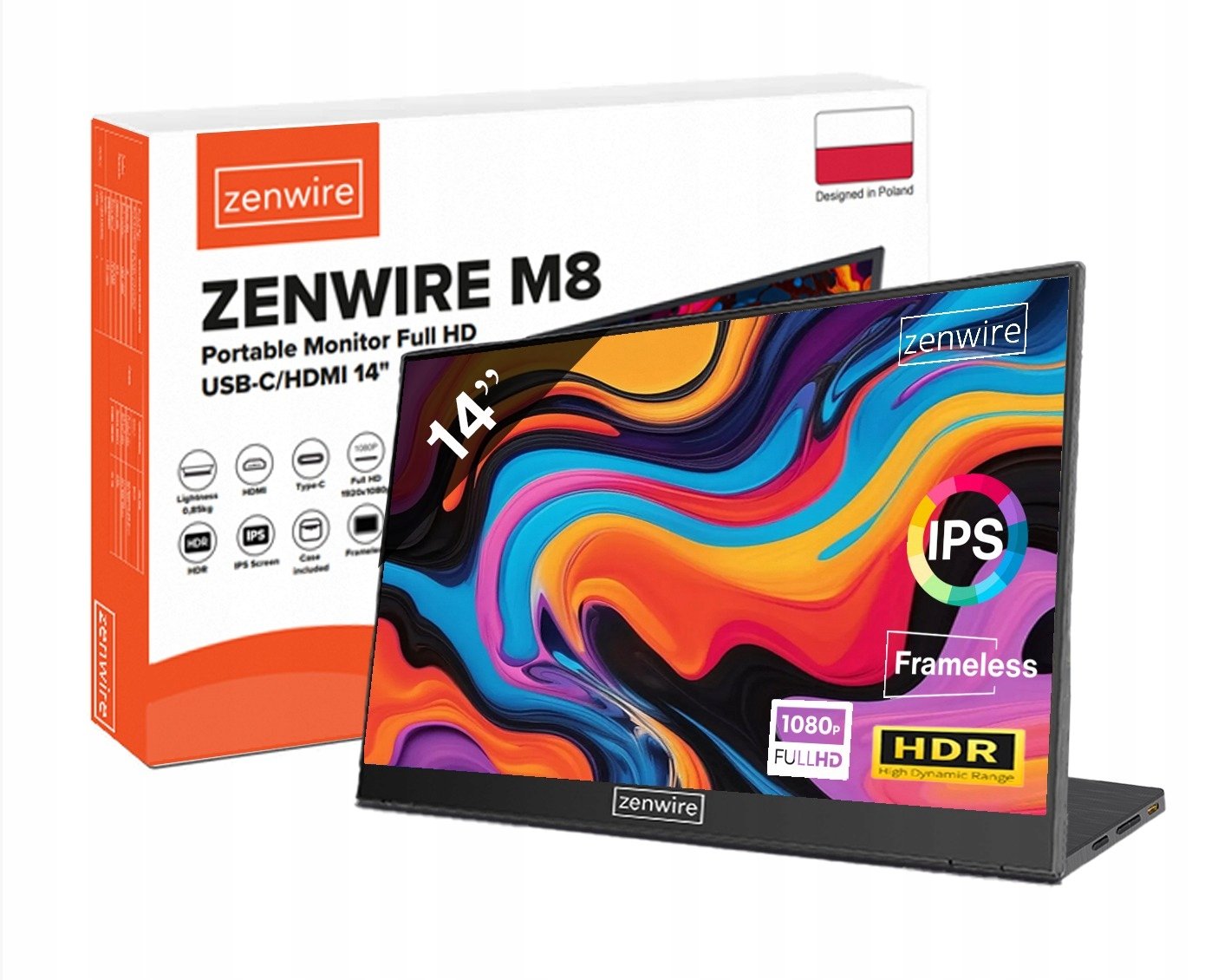 Monitor Przenośny Full HD 14 cali IPS HDR USB-C HDMI Zenwire M8 – Mobilność i jakość w jednym