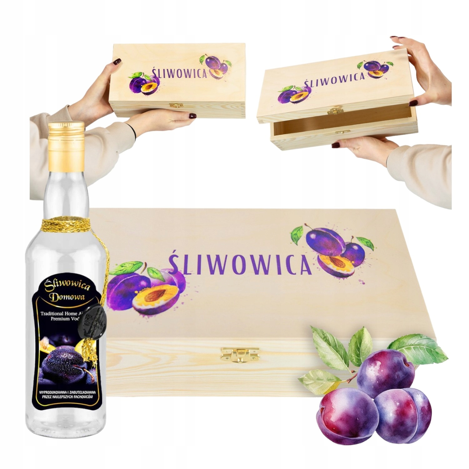 Pudełko na Śliwowicę + Butelka Ozdobna Śliwowica – Elegancki zestaw na każdą okazję