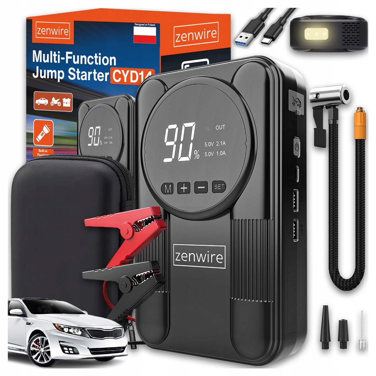 Urządzenie Rozruchowe Powerbank Jump Starter Booster Kompresor Samochodowy Zenwire CYD14 – Niezawodna pomoc w awaryjnych sytuacjach