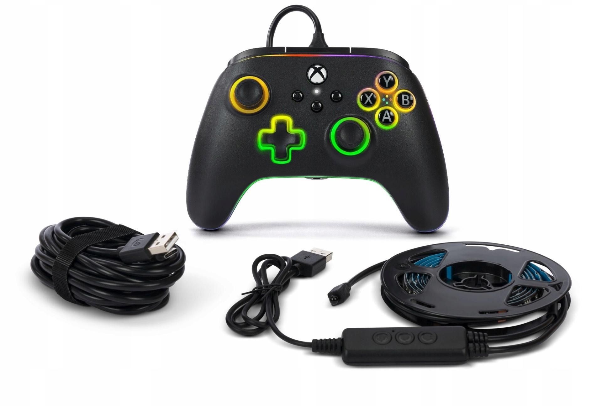 Kontroler przewodowy PowerA Advantage do konsoli Xbox Series X|S z Lumectra i taśmą LED RGB – czarny