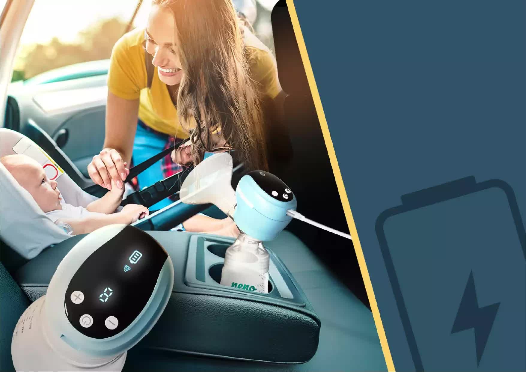 laktator elektroniczny Neno Angelo i dziecko pijące mleko z butelki