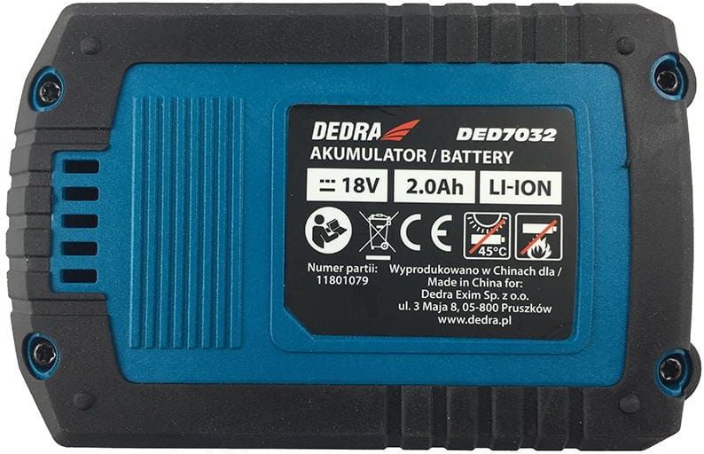 Akumulator 18V Dedra DED7032 tabliczka znamionowa