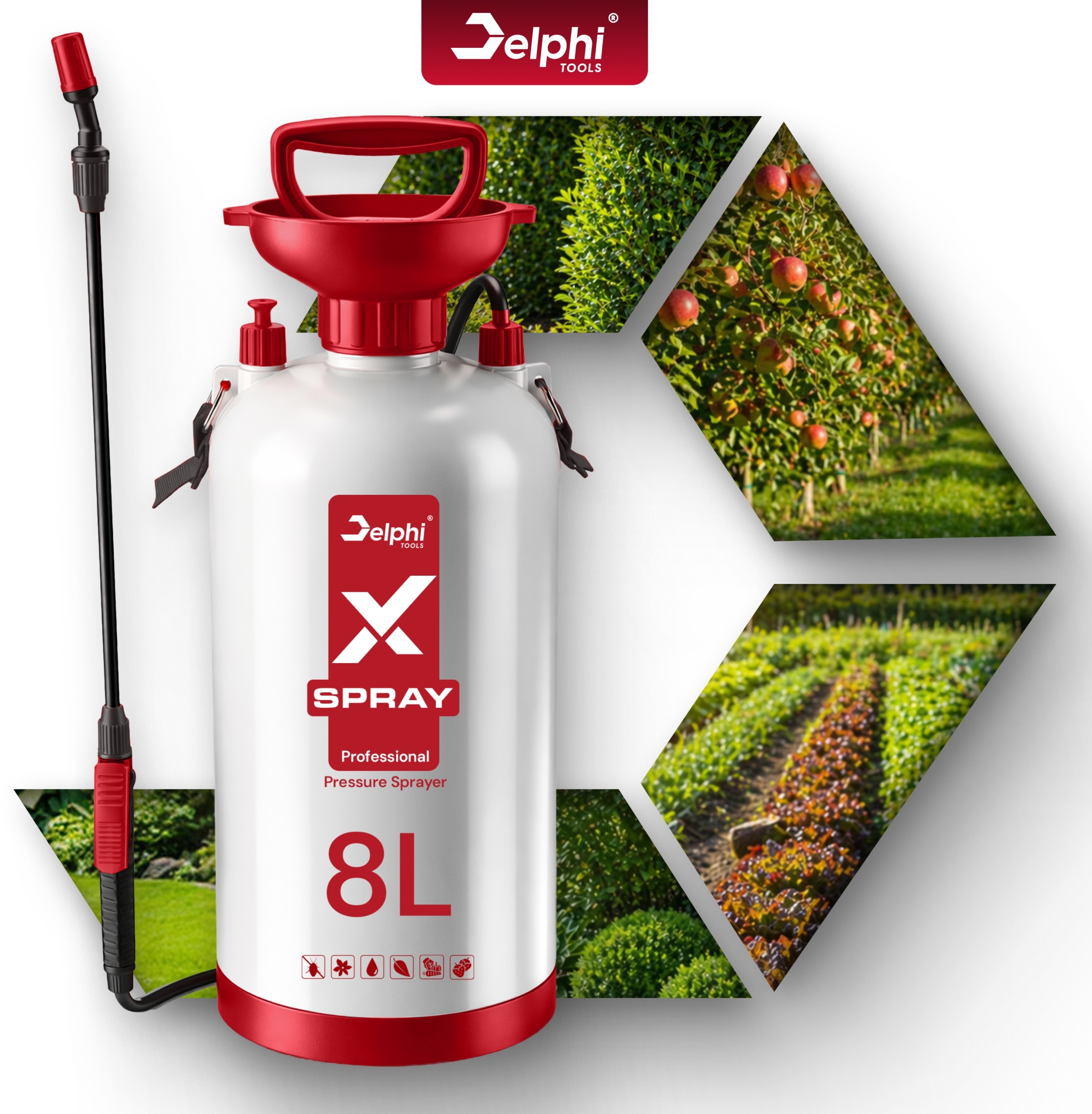 Opryskiwacz ręczny 8L ciśnieniowy Delphi Tools X-Spray – Idealny do pielęgnacji roślin
