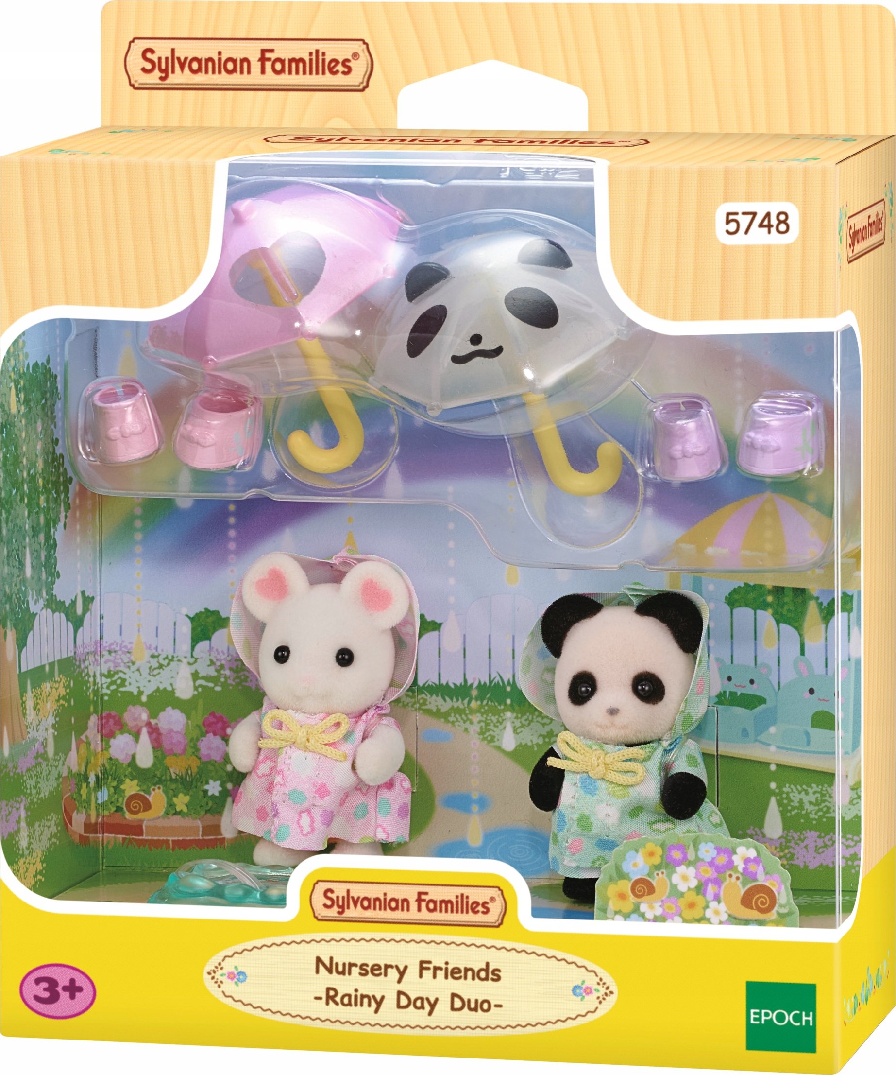 SYLVANIAN spacer z parasolkami Baby Duo 05748 – Radosne chwile w deszczowy dzień