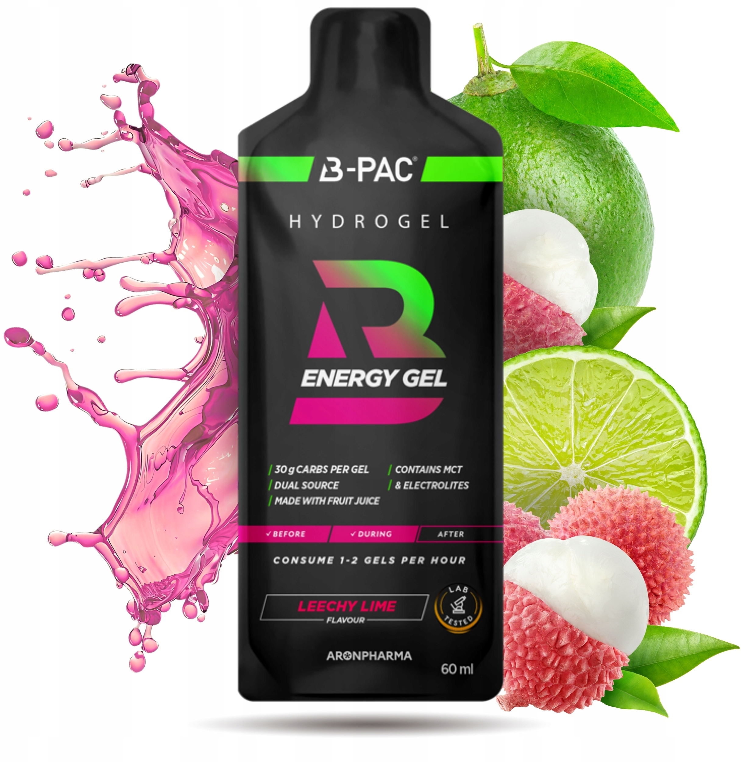 AronPharma B-PAC Energy Gel – Energetyczny żel z kofeiną o smaku liczi-limonka