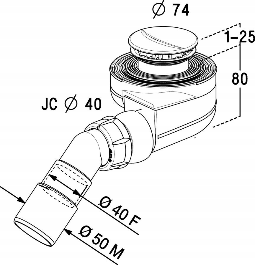 Szybkość odpływu – 54 l/min przy 120 mm słupa wody