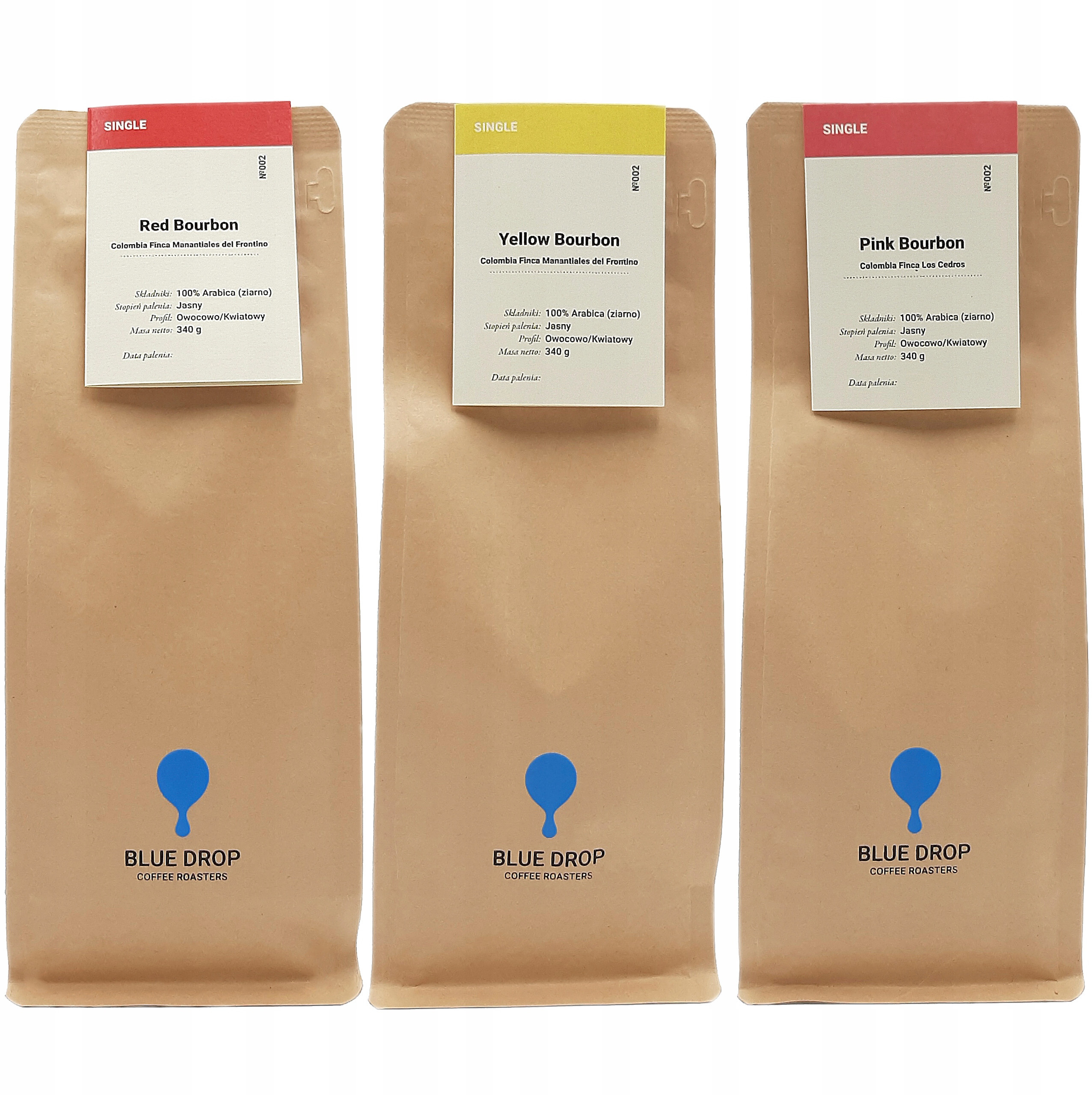 Kawa ziarnista Blue Drop – Odkryj wyjątkowe smaki Bourbonów RED/PINK/YELLOW