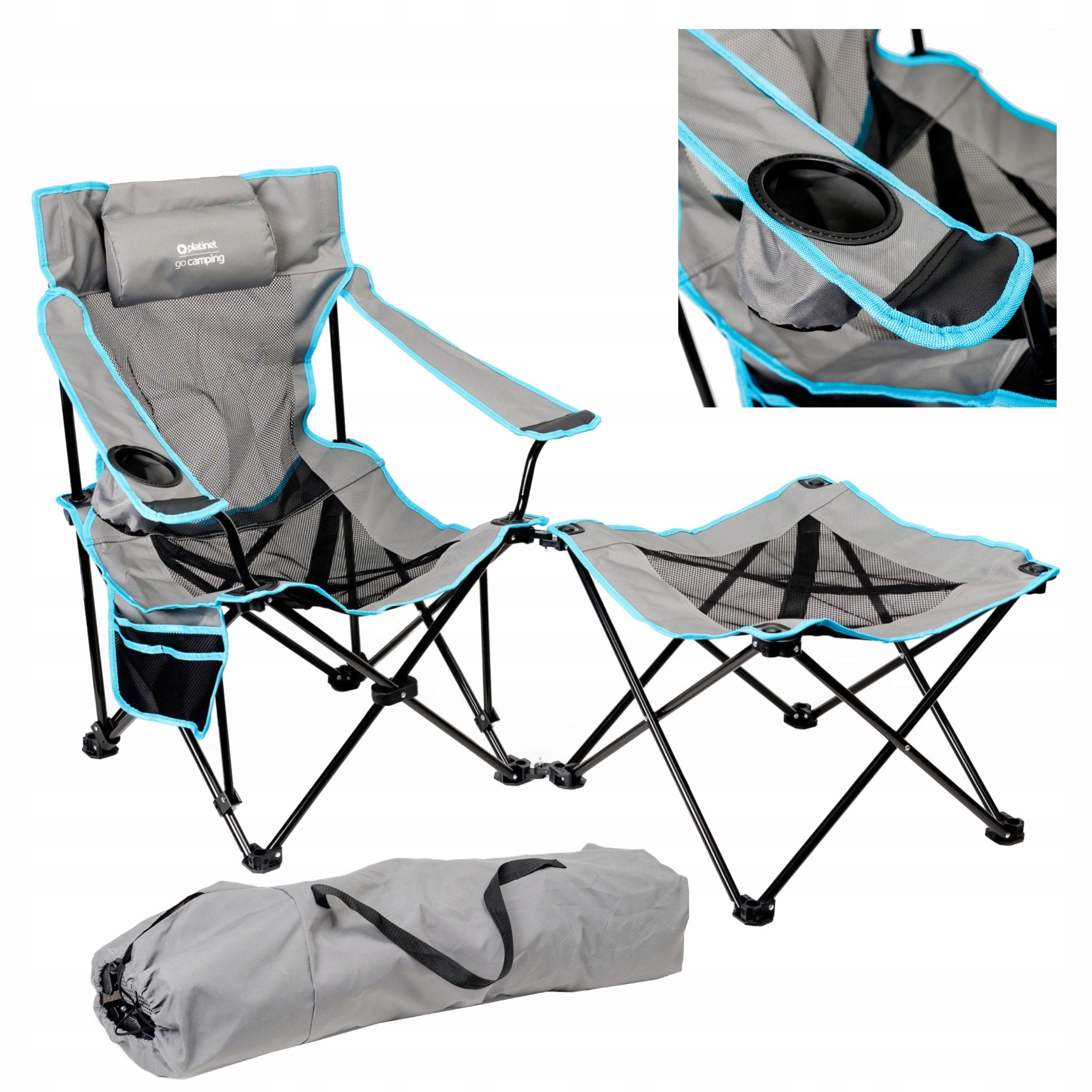 Zestaw kempingowy Platinet CAMPING SET OF 2 – Krzesło i stolik/podnóżek w jednym