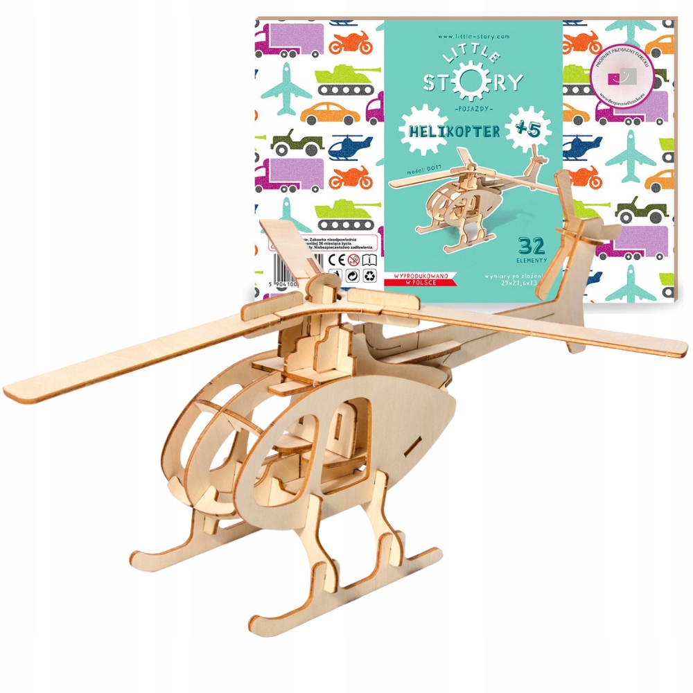 Little Story Drewniane Puzzle Model 3D - Śmigłowiec dla małych konstruktorów