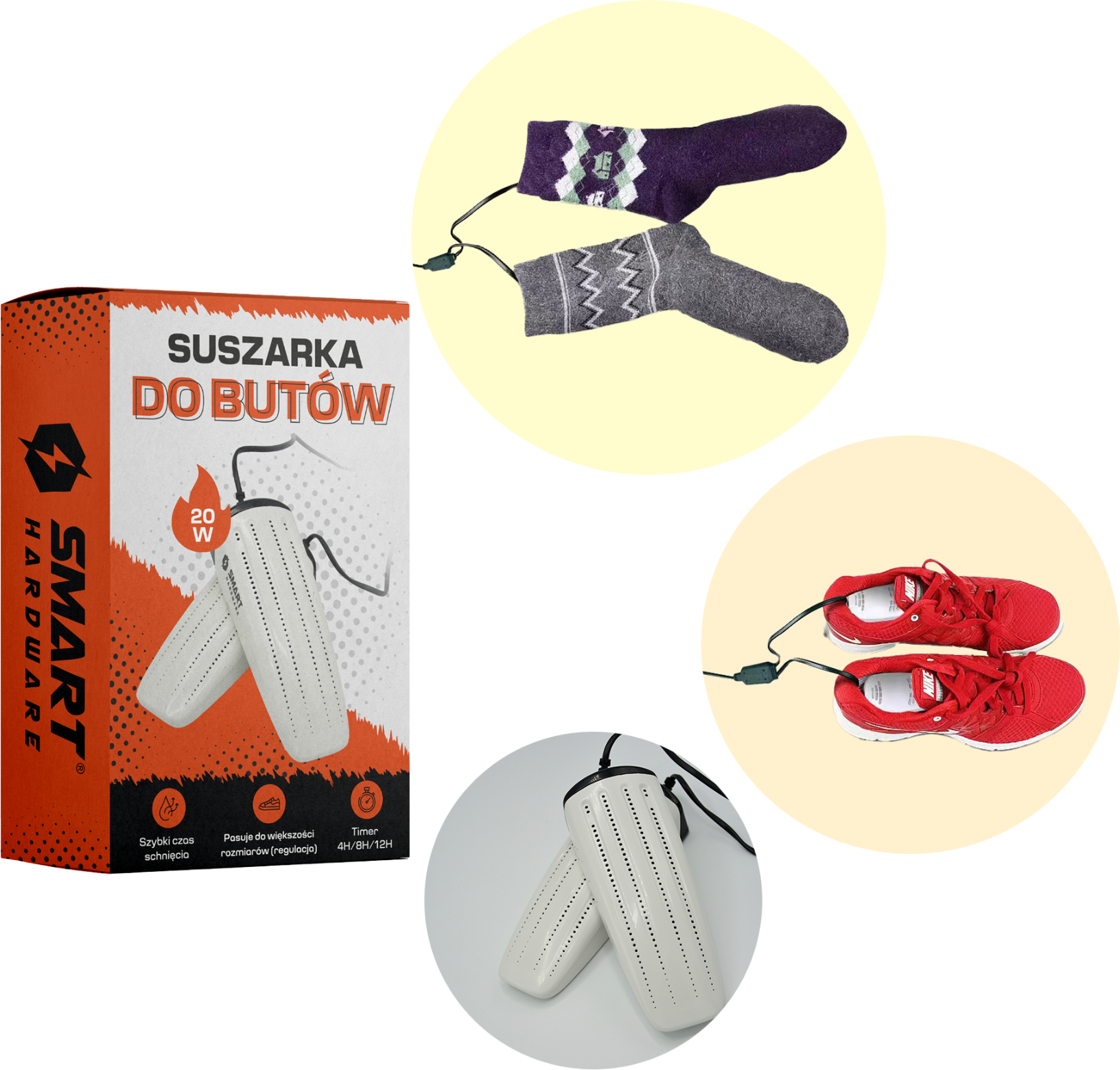 Suszarka do butów Smart Hardware Biała Efektywna Mocna 20W Rozsuwana – Nowoczesne rozwiązanie dla Twojego obuwia