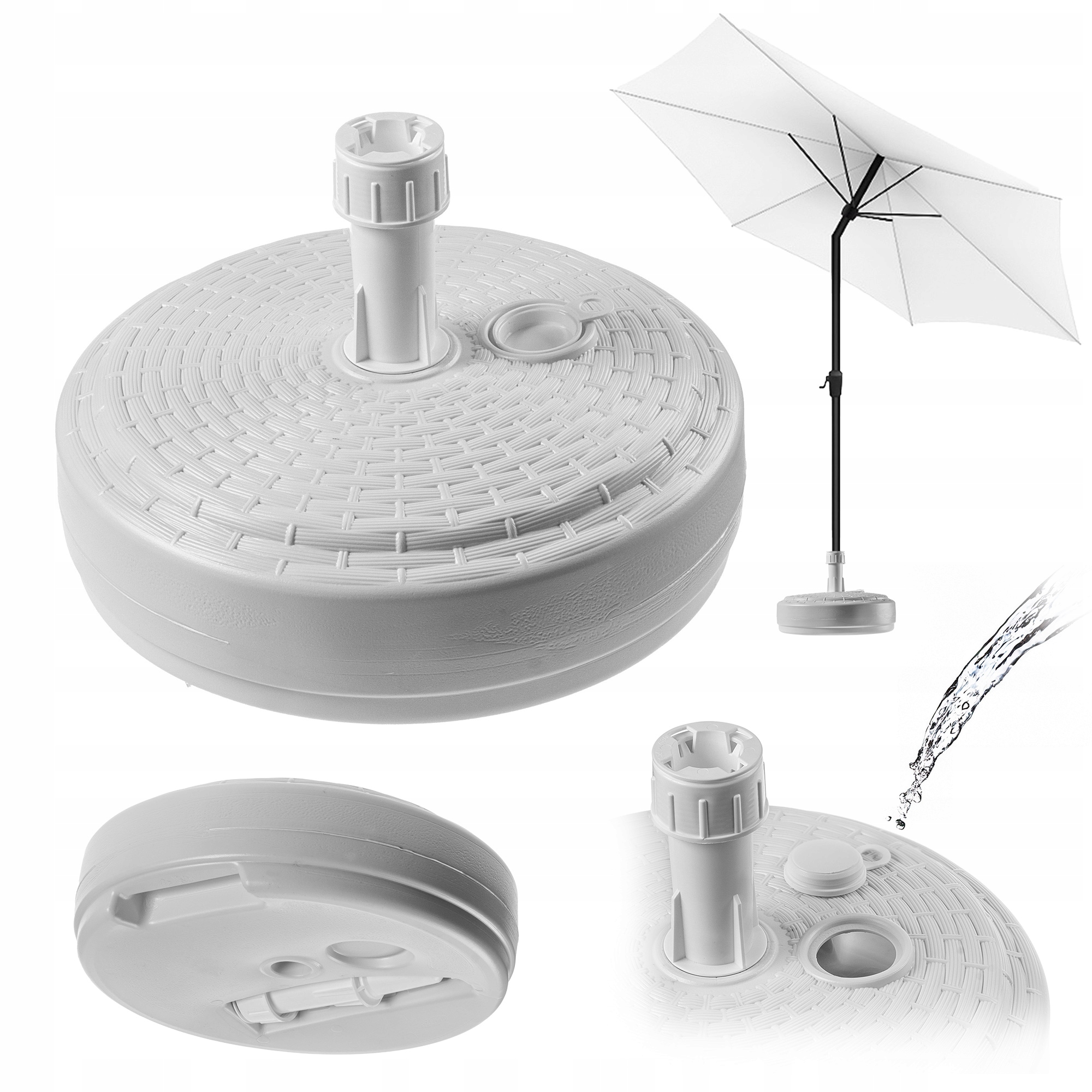 Kadax KADAX Podstawa Parasola Stojak Pod Parasol Ogrodowy Okrągły 39cm Obciążnik Biała – Stabilność i bezpieczeństwo w Twoim ogrodzie
