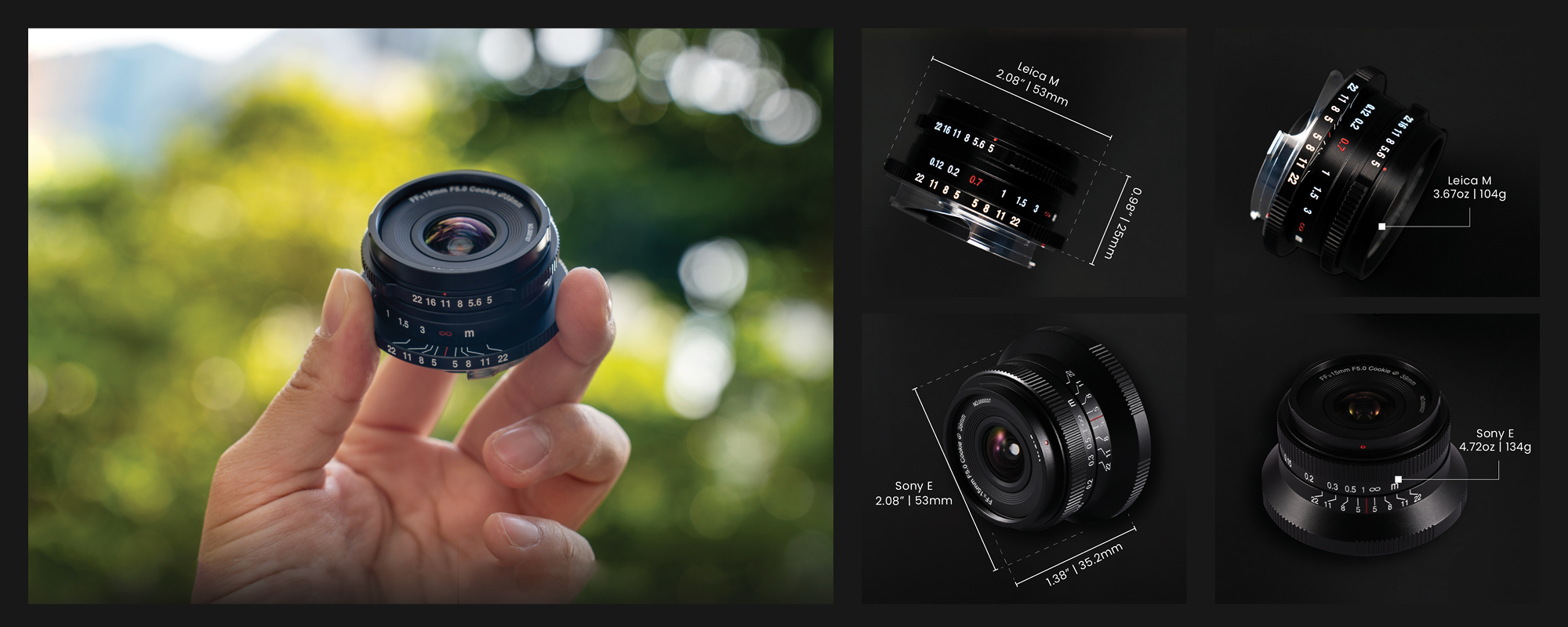width=100% Obiektyw Laowa 15 mm f/5,0 FF Cookie do Nikon Z zdjęcia produktowe z różnych stron