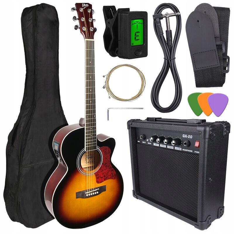 V-TONE EAG SET SB gitara elektroakustyczna + wzmacniacz gitarowy zestaw SUNBURST – Idealny wybór dla początkujących muzyków
