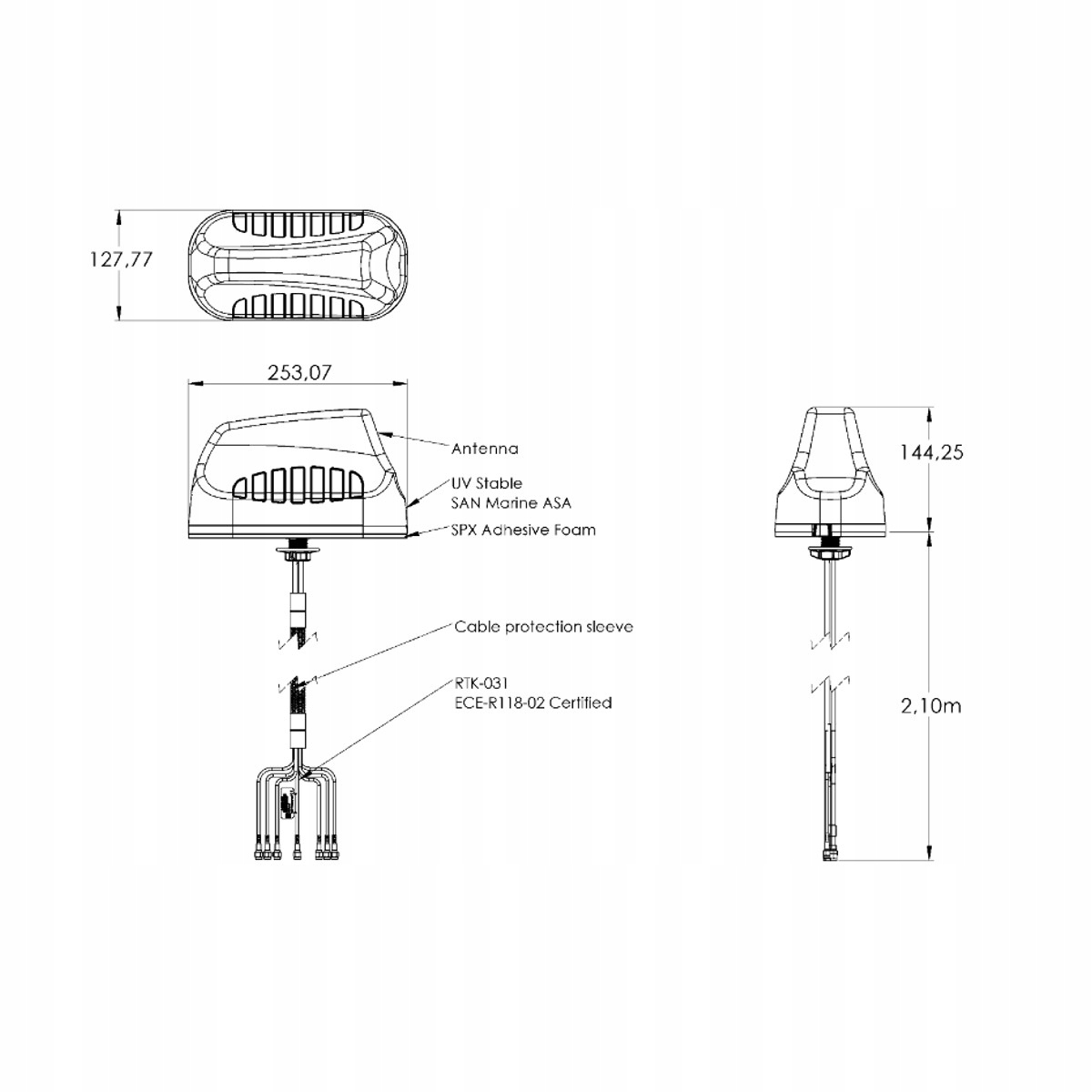 Szerokopasmowa antena samochodowa 7w1 MIMO-3-17B