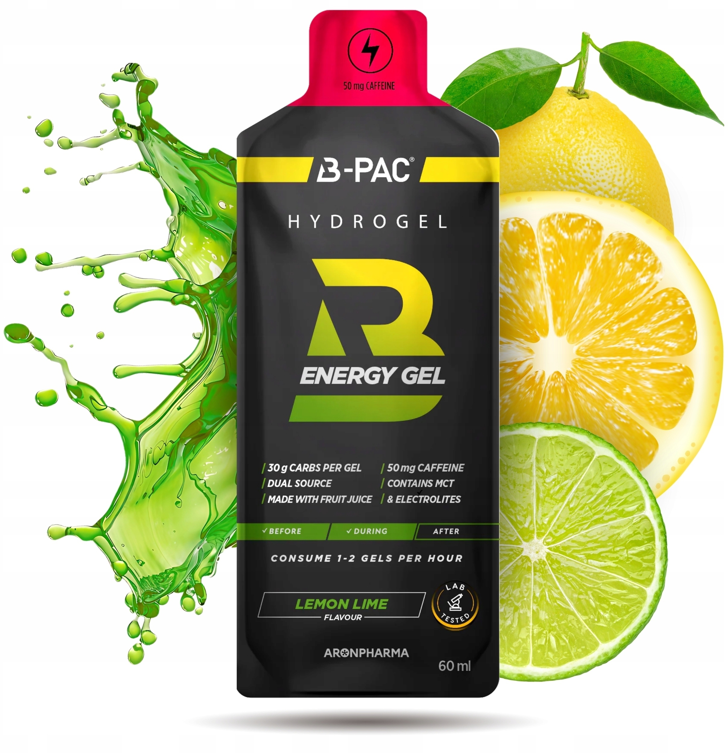 AronPharma B-PAC Energy Gel + Caffeine – Energetyczny żel z kofeiną w smaku cytrynowo-limonkowym
