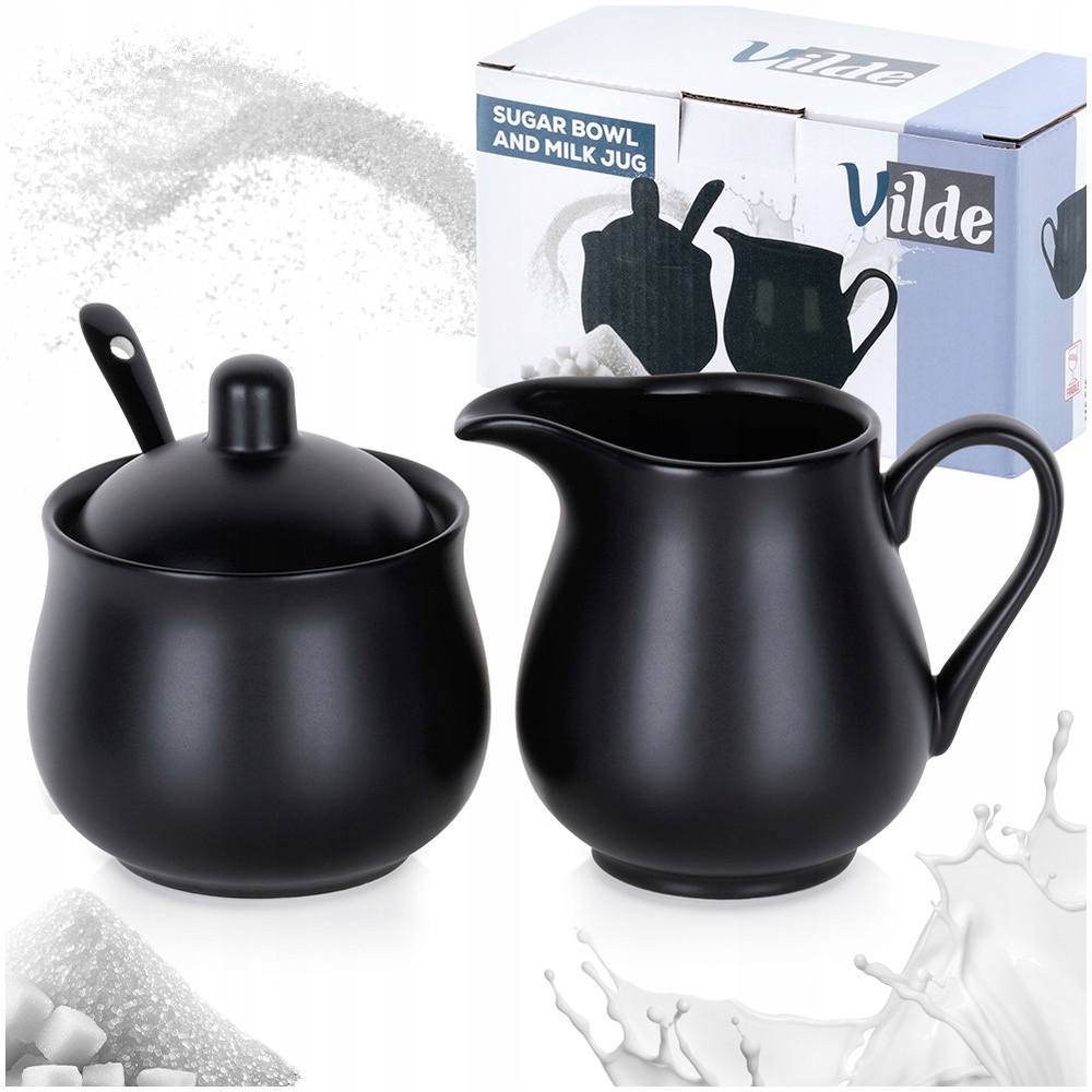 Cukierniczka i mlecznik porcelanowe czarne 3el. – Elegancja na Twoim stole