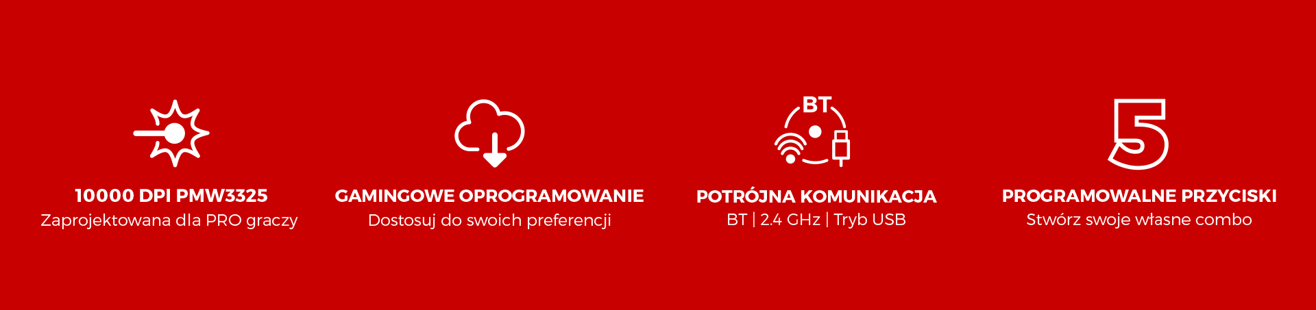 Bezprzewodowa mysz do gier Genesis z 10 000 DPI, łącznością Bluetooth i programowalnymi przyciskami do personalizacji