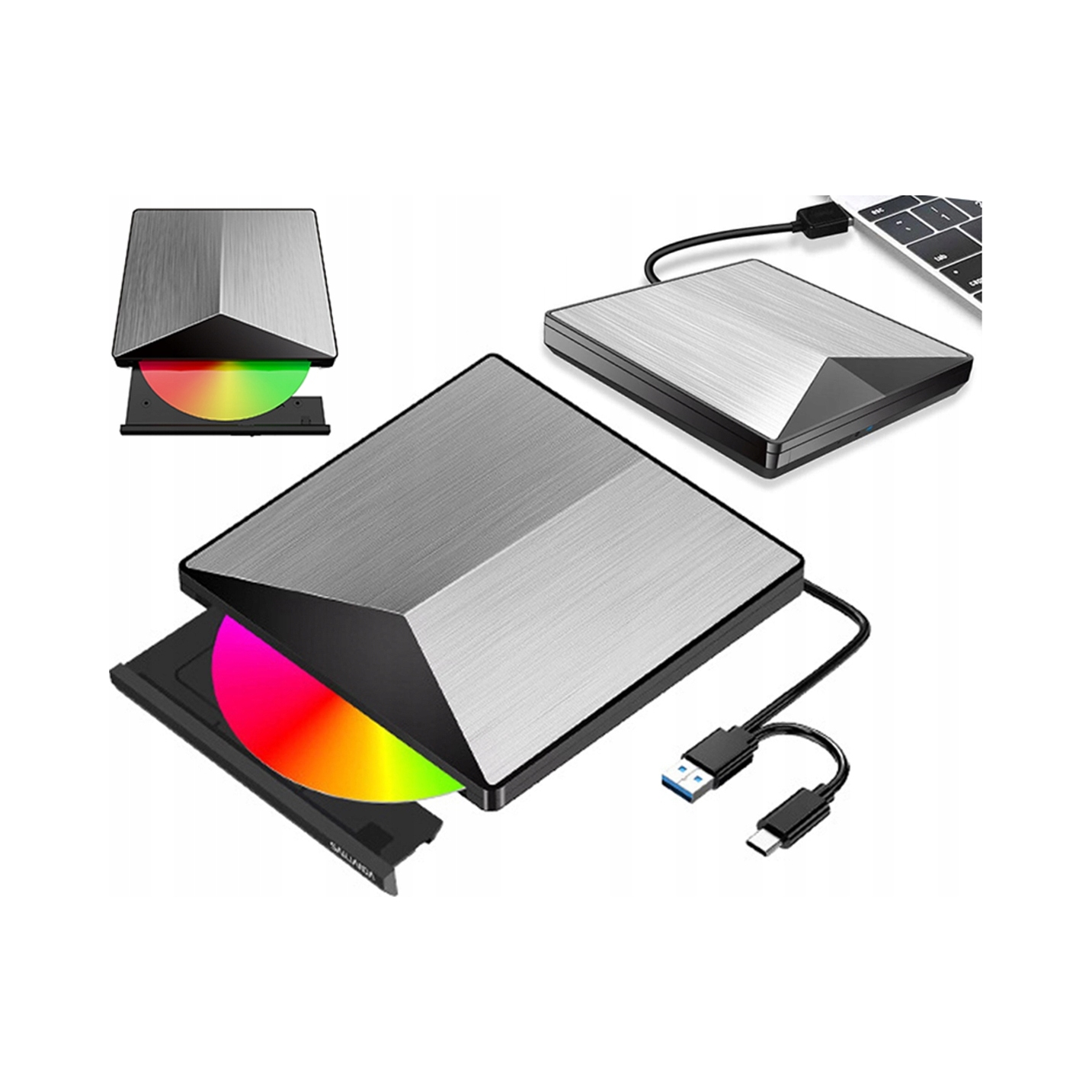 Zewnętrzny Napęd Przenośny ODTWARZACZ PŁYT DVD CD RW 2w1 USB 3.0 oraz USB-C 3.1 – Idealne rozwiązanie dla Twojego laptopa