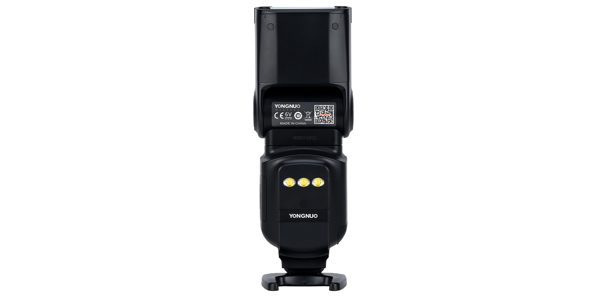 Lampa błyskowa Yongnuo YN968S III do Sony na białym tle z palnikiem skierowanym w górę