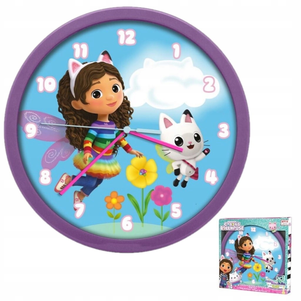Zegar ścienny Kids Euroswan 25 cm Koci Domek Gabi – Idealny do pokoju dziecka