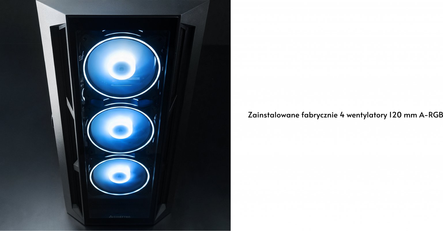 front view of Photo of CHIEFTEC PC case GA-01B-TG-OP with tempered glass and A-RGB fan design