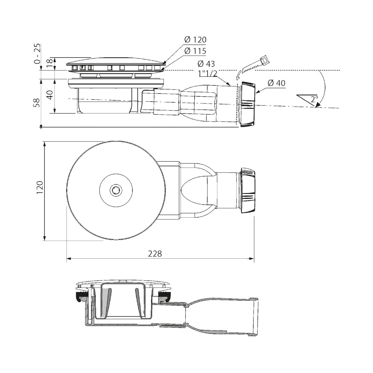 Wymiary i waga – Zajmuje tylko 58 mm pod brodzikiem, waga 0.4 kg